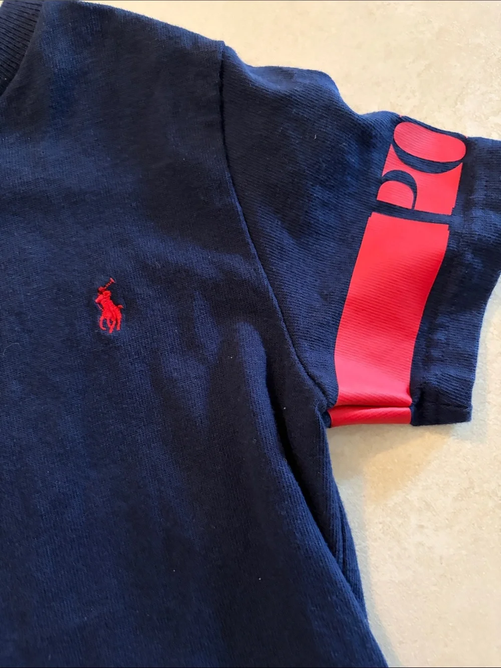 Ralph Lauren Navy Short Sleeve Tee with Red Logo & Sleeve Accent